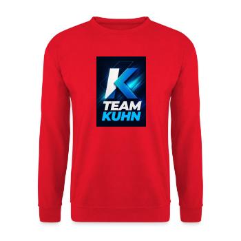 Kuhn Team Neon Blau Namensschild Namen Nachname - Unisex Pullover - Rot - Vorne - Alina (178cm) & Michal (187cm)