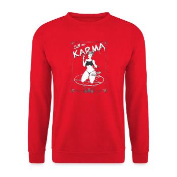 Fettes Karma: Waage und Pentagramm - Unisex Pullover - Rot - Vorne - Alina (178cm) & Michal (187cm)