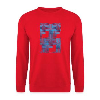 Geometrisches Blau-Raster Muster - Unisex Pullover - Rot - Vorne - Alina (178cm) & Michal (187cm)