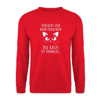 Katze Frauen Katzenhumor Lustiger Spruch Motiv - Unisex Pullover - Rot - Vorne - Alina (178cm) & Michal (187cm)