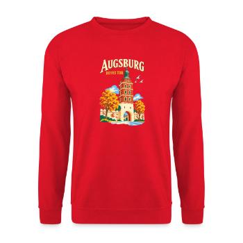 Augsburg Rotes Tor Reiseplakat - Unisex Pullover - Rot - Vorne - Alina (178cm) & Michal (187cm)