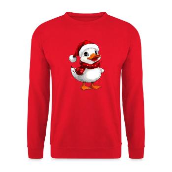 Weisses Entchen Weihnachten - Unisex Pullover - Rot - Vorne - Alina (178cm) & Michal (187cm)