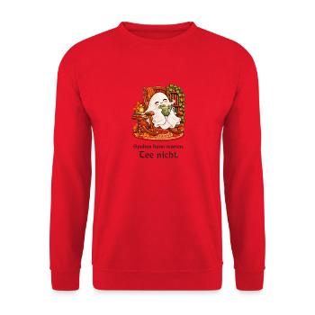 Teeliebhaber-Geist im Schaukelstuhl - Unisex Pullover - Rot - Vorne - Alina (178cm) & Michal (187cm)