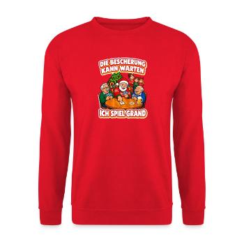 Lustiger Nikolaus Skat Weihnachten Geschenk - Unisex Pullover - Rot - Vorne - Alina (178cm) & Michal (187cm)