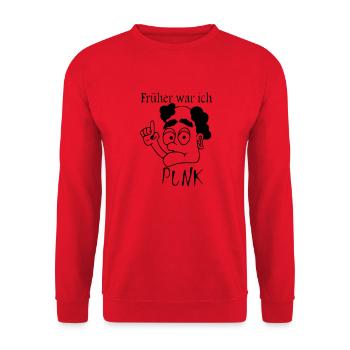 Alter Punk mit Glatze - Unisex Pullover - Rot - Vorne - Alina (178cm) & Michal (187cm)