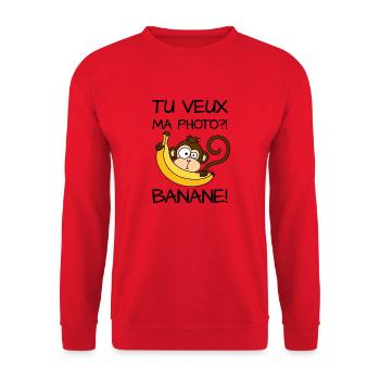 Singe, Tu Veux Ma Photo Banane !? - Sweat-shirt Unisexe - rouge - Devant - Alina (178cm) & Michal (187cm)