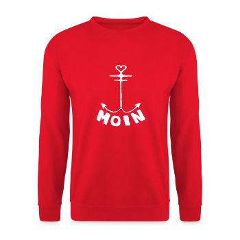 Moin Norddeutschland Super Geschenkidee Begrüßung - Unisex Pullover - Rot - Vorne - Alina (178cm) & Michal (187cm)
