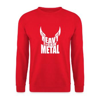 Heavy F#ckin' Metal Hard Rock Hörner Fun Text Logo - Unisex Pullover - Rot - Vorne - Alina (178cm) & Michal (187cm)