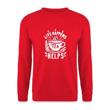 Life Happens Tea Helps - Unisex Sweatshirt - red - Front - Alina (178cm) & Michal (187cm)