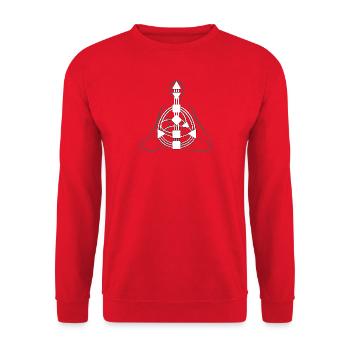 Human Design Bodygraph Zentren und Kanäle - Unisex Pullover - Rot - Vorne - Alina (178cm) & Michal (187cm)