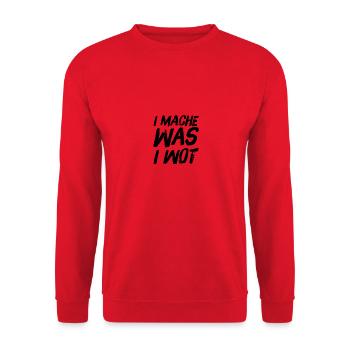 I MACHE WAS I WOT - Schweizerdeutsch Slogan - Unisex Pullover - Rot - Vorne - Alina (178cm) & Michal (187cm)
