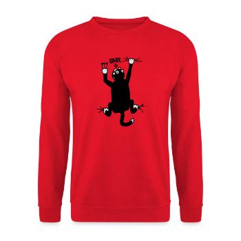 Shit, die Katze hängt am T-Shirt fest - Unisex Pullover - Rot - Vorne - Alina (178cm) & Michal (187cm)