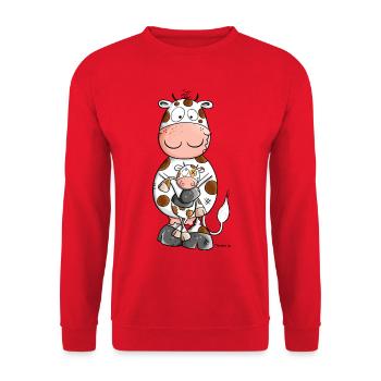 Vache avec peluche I COWjeu de mots voyou - Sweat-shirt Unisexe - rouge - Devant - Alina (178cm) & Michal (187cm)