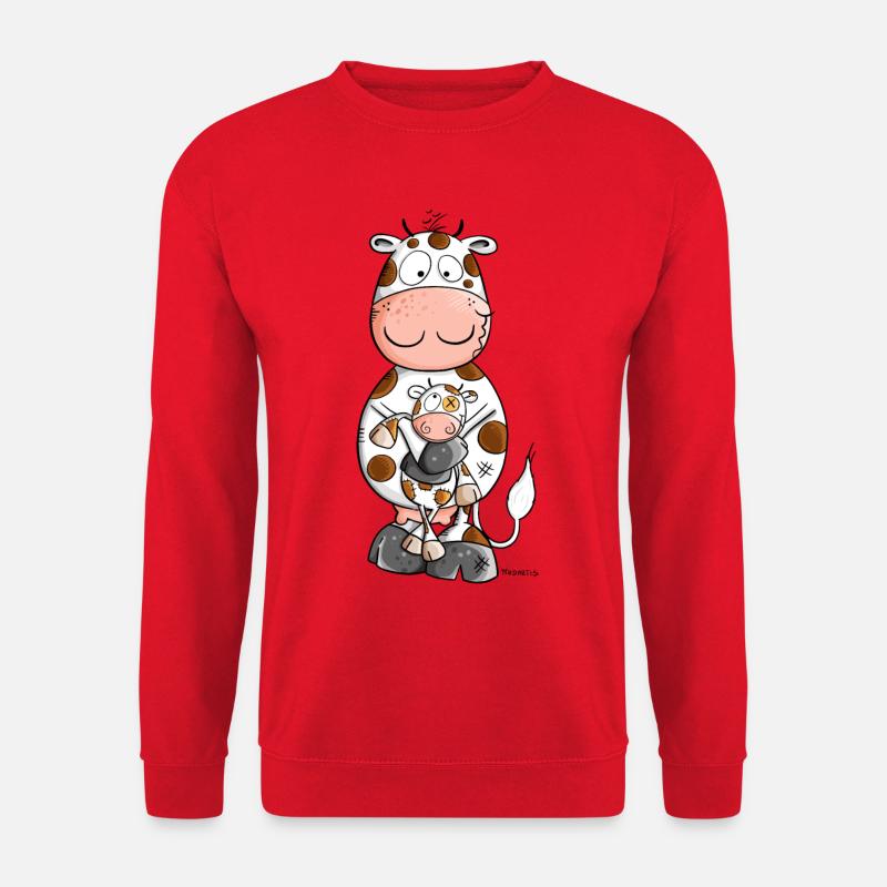 Kuh mit Kuscheltier I KUHscheltier Wortspiel - Unisex Pullover - Rot