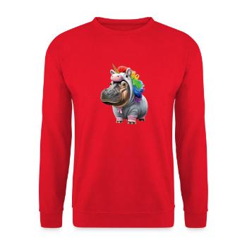 Nilpferd Einhorn - Unisex Pullover - Rot - Vorne - Alina (178cm) & Michal (187cm)