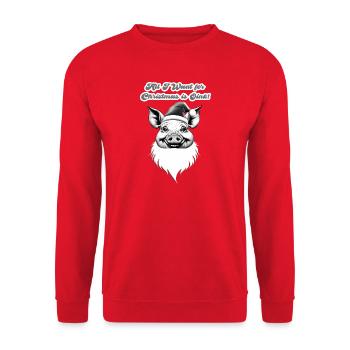 Schwein – All I Want for Christmas Is Oink - Unisex Pullover - Rot - Vorne - Alina (178cm) & Michal (187cm)