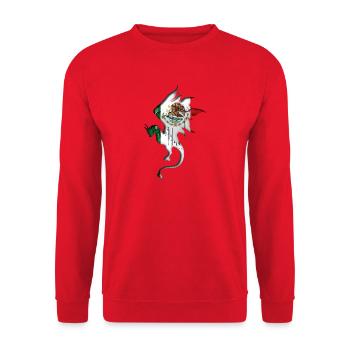 Flagge von Mexiko - Mexiko - Drachensilhouette - Unisex Pullover - Rot - Vorne - Alina (178cm) & Michal (187cm)