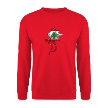 Flagge des Libanon - Libanon - Drachensilhouette - Unisex Pullover - Rot - Vorne - Alina (178cm) & Michal (187cm)