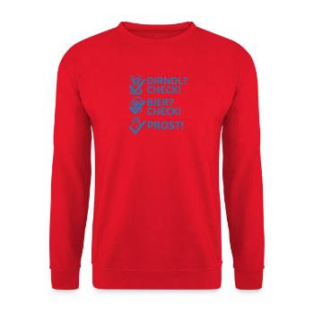 Dirndl Bier Prost Shirt – Lustiges Party Outfit - Unisex Pullover - Rot - Vorne - Alina (178cm) & Michal (187cm)
