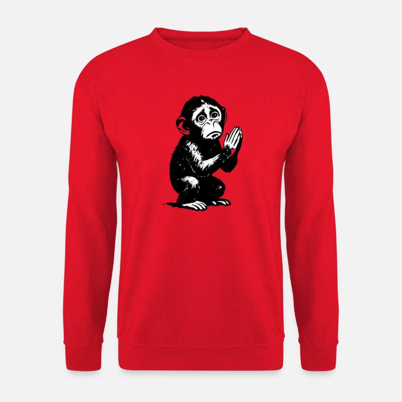 Praying Monkey Black and White Illustration - Unisex Sweatshirt - red