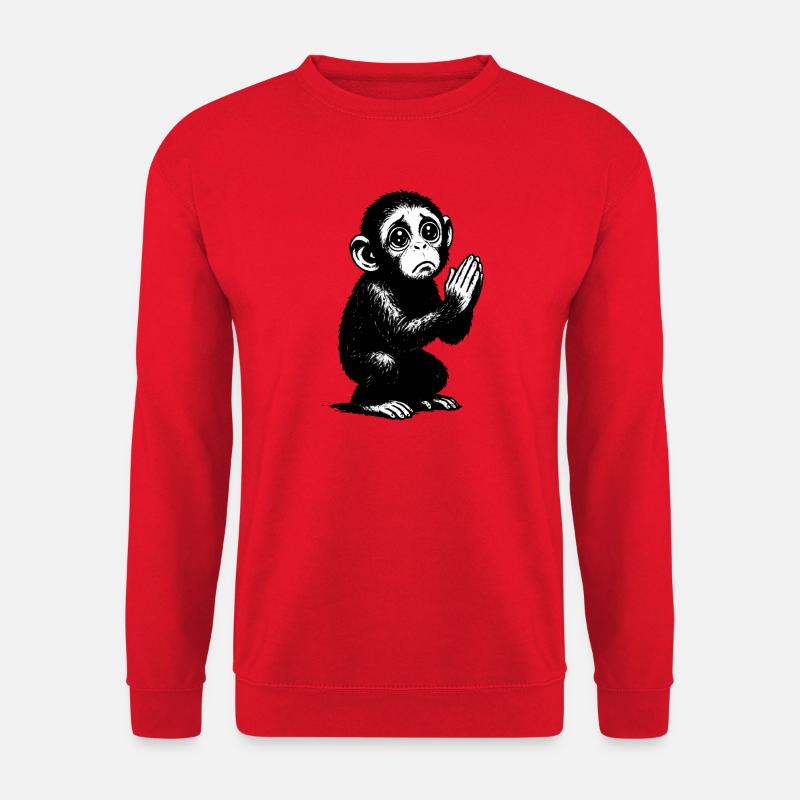 Praying Monkey Black and White Illustration - Unisex Sweatshirt - red