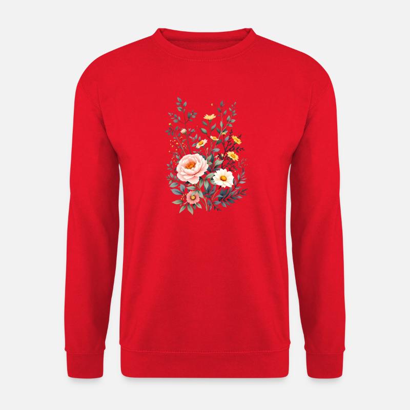 Boho Blumen – Blühende Harmonie - Unisex Pullover - Rot