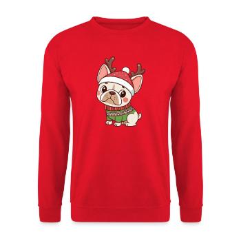 Puppy Christmas Hat and Green Sweater - Unisex Sweatshirt - red - Front - Alina (178cm) & Michal (187cm)