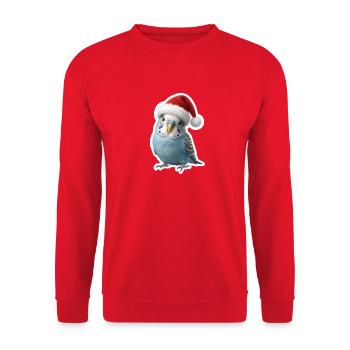 Blue budgie chirping Christmas carols - Unisex Sweatshirt - red - Front - Alina (178cm) & Michal (187cm)