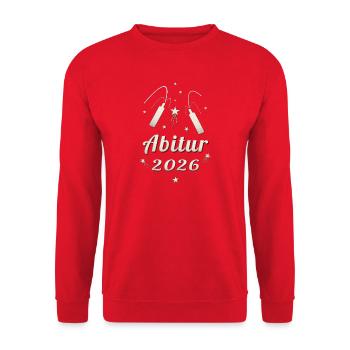 Abitur 2026 Feuerwerk Abi 2026 Matura 2026 - Unisex Pullover - Rot - Vorne - Alina (178cm) & Michal (187cm)