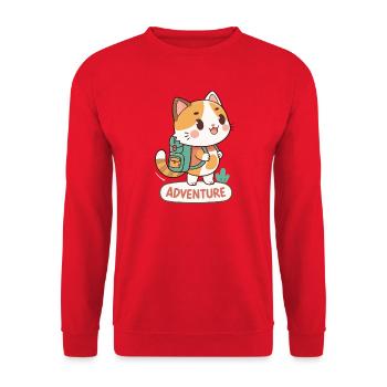 Chat Aventurier au Sac à Dos - Sweat-shirt Unisexe - rouge - Devant - Alina (178cm) & Michal (187cm)