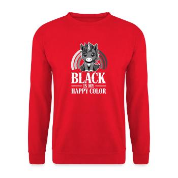 Licorne Glow : Le noir est ma couleur joyeuse - Sweat-shirt Unisexe - rouge - Devant - Alina (178cm) & Michal (187cm)