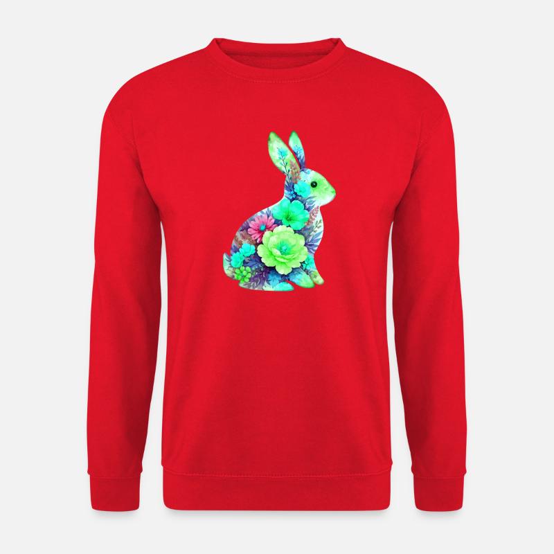 Hase Wasserfarben Blumen Ostern - Unisex Pullover - Rot