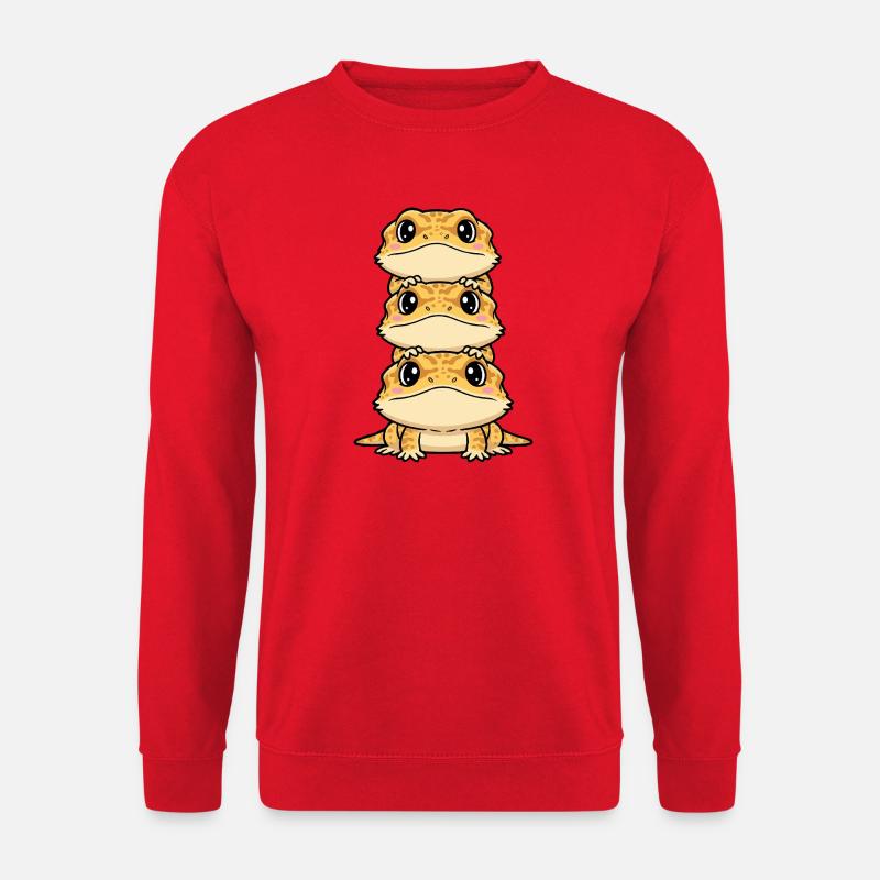 Gestapeltes Gecko-Trio Kawaii-Druck - Unisex Pullover - Rot