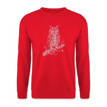 Owl Silhouette on Moonlit Branch - Unisex Sweatshirt - red - Front - Alina (178cm) & Michal (187cm)