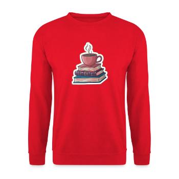 Kaffee und Bücherstapel - Unisex Pullover - Rot - Vorne - Alina (178cm) & Michal (187cm)