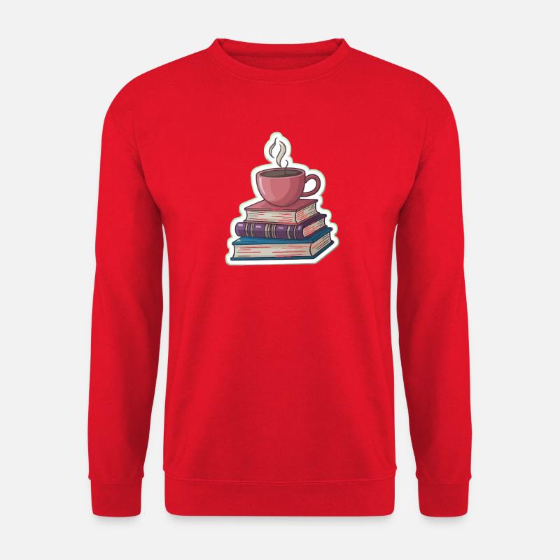 Kaffee und Bücherstapel - Unisex Pullover - Rot