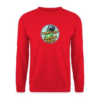 T-shirt Laugh Saving Energy - Sweat-shirt Unisexe - rouge - Devant - Alina (178cm) & Michal (187cm)