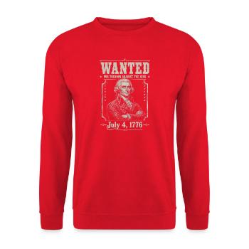 Wanted for Treason – Funny 4th of July – Jef - Unisex Sweatshirt - red - Front - Alina (178cm) & Michal (187cm)