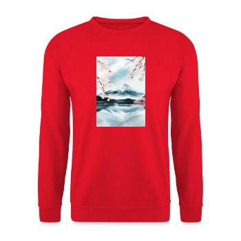 Fuji-Berg und Kirschblüten - Unisex Pullover - Rot - Vorne - Alina (178cm) & Michal (187cm)