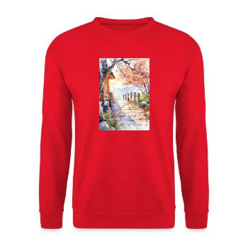 Floral path in watercolor - Unisex Sweatshirt - red - Front - Alina (178cm) & Michal (187cm)