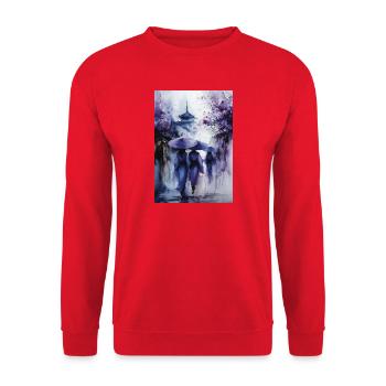Blue Umbrellas in Purple Rain - Unisex Sweatshirt - red - Front - Alina (178cm) & Michal (187cm)