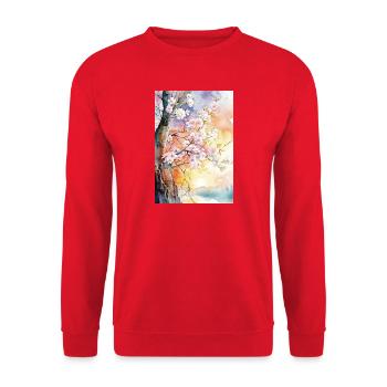 Cherry trees in Aube Watercolor - Unisex Sweatshirt - red - Front - Alina (178cm) & Michal (187cm)