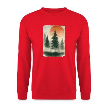 Vintage Forest Sunset Watercolor - Unisex Pullover - Rot - Vorne - Alina (178cm) & Michal (187cm)