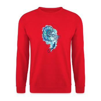 Ozeanische Kunst: Nautilus & Diver - Unisex Pullover - Rot - Vorne - Alina (178cm) & Michal (187cm)