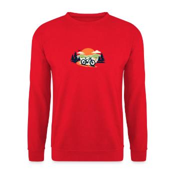 Fahrrad Sonnenuntergang Mountainbike Trail - Unisex Pullover - Rot - Vorne - Alina (178cm) & Michal (187cm)
