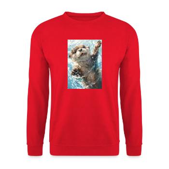 Fröhliches Otterplanschen - Unisex Pullover - Rot - Vorne - Alina (178cm) & Michal (187cm)