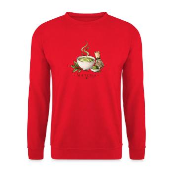 Matcha Ritual Illustration - Unisex Pullover - Rot - Vorne - Alina (178cm) & Michal (187cm)