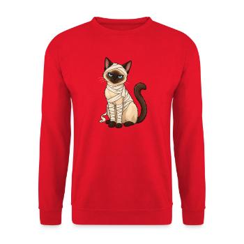 Siamkatze wickelt sich in Mama-Verbände - Unisex Pullover - Rot - Vorne - Alina (178cm) & Michal (187cm)