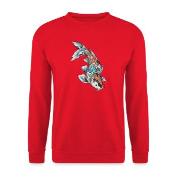 Koi Blüten Ornament - Unisex Pullover - Rot - Vorne - Alina (178cm) & Michal (187cm)