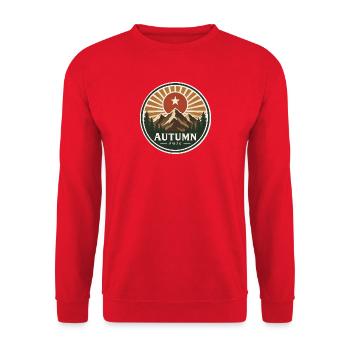 Herbstliche Berglandschaft mit Sonne Badge - Unisex Pullover - Rot - Vorne - Alina (178cm) & Michal (187cm)
